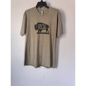 Walk By Faith Buffalo Graphic T Shirt Mens Large Tan Christian Western